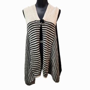 PURE Handknit by Anthropologie Black White Striped Open Front Sweater Vest (S/M)